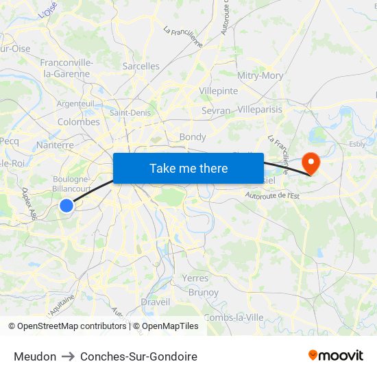 Meudon to Conches-Sur-Gondoire map