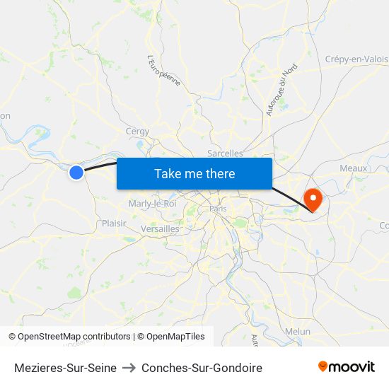 Mezieres-Sur-Seine to Conches-Sur-Gondoire map