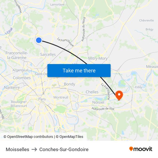 Moisselles to Conches-Sur-Gondoire map