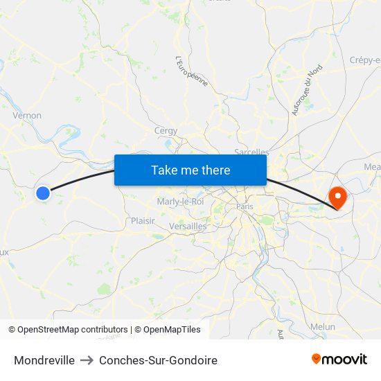 Mondreville to Conches-Sur-Gondoire map