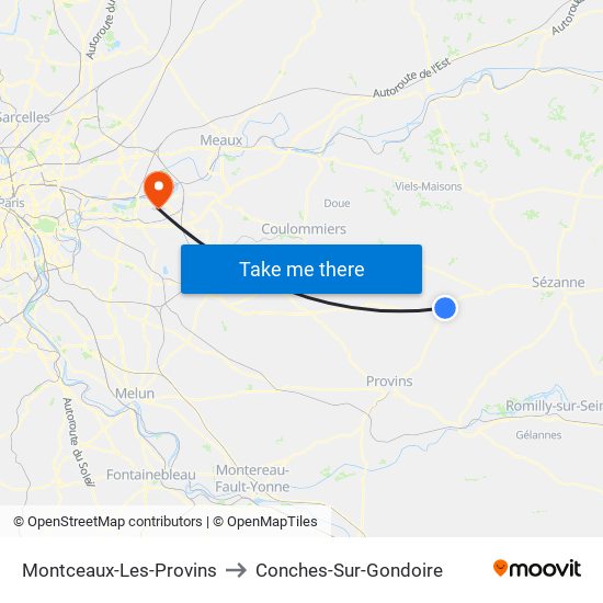 Montceaux-Les-Provins to Conches-Sur-Gondoire map