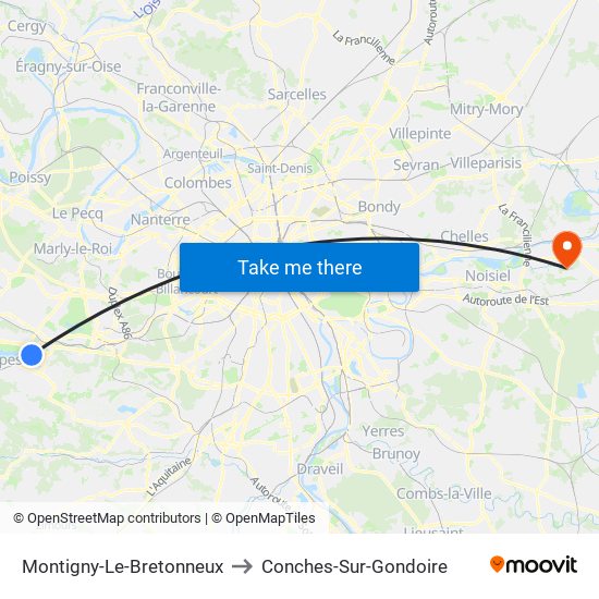 Montigny-Le-Bretonneux to Conches-Sur-Gondoire map