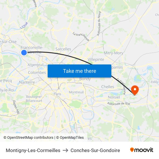 Montigny-Les-Cormeilles to Conches-Sur-Gondoire map