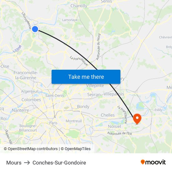 Mours to Conches-Sur-Gondoire map