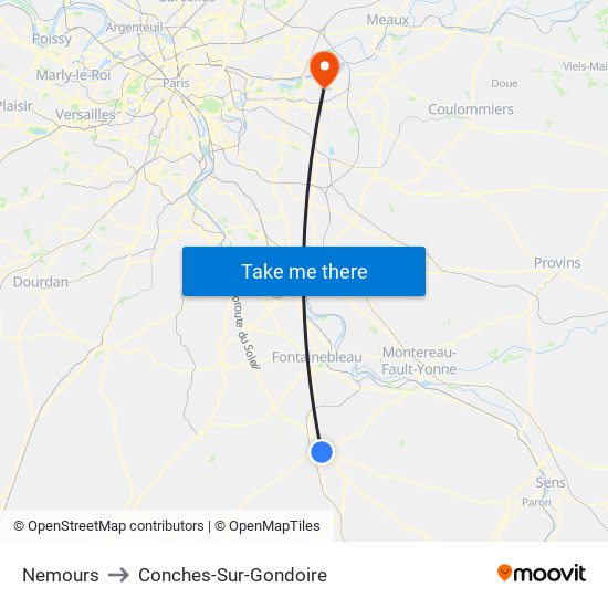 Nemours to Conches-Sur-Gondoire map