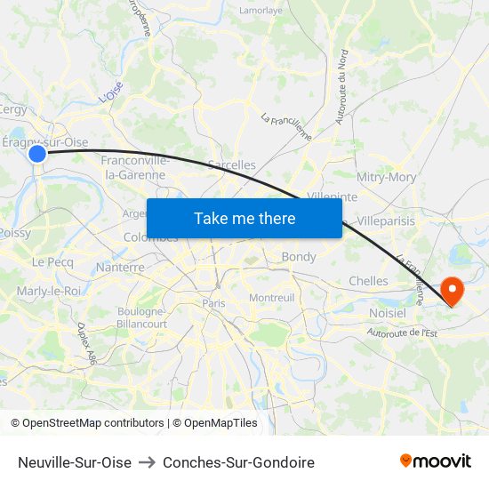 Neuville-Sur-Oise to Conches-Sur-Gondoire map