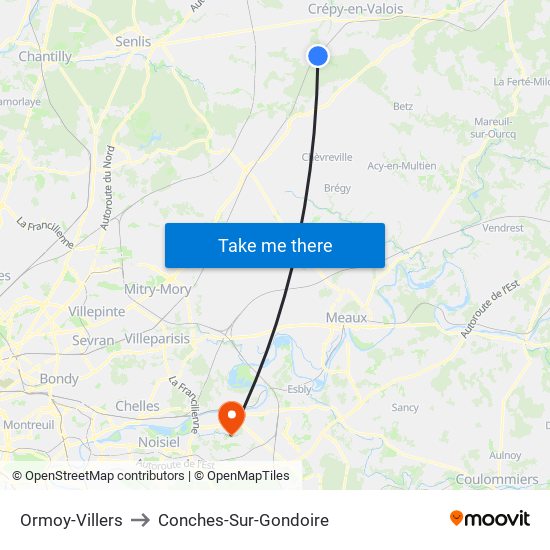 Ormoy-Villers to Conches-Sur-Gondoire map