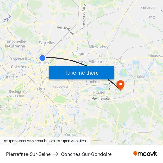Pierrefitte-Sur-Seine to Conches-Sur-Gondoire map