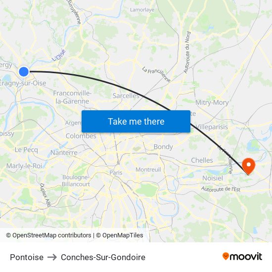 Pontoise to Conches-Sur-Gondoire map