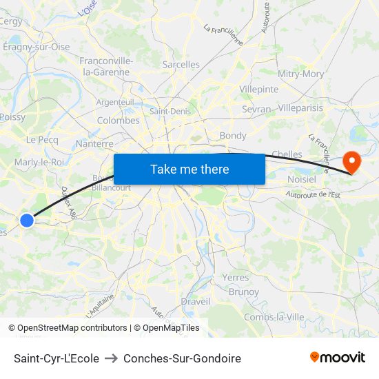 Saint-Cyr-L'Ecole to Conches-Sur-Gondoire map