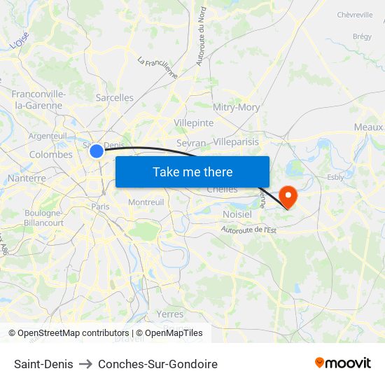 Saint-Denis to Conches-Sur-Gondoire map