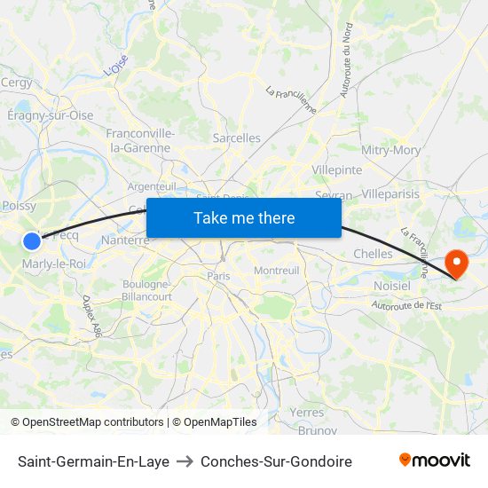Saint-Germain-En-Laye to Conches-Sur-Gondoire map