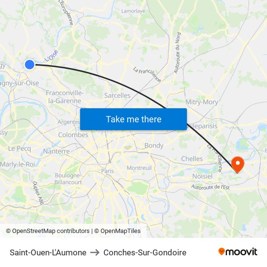 Saint-Ouen-L'Aumone to Conches-Sur-Gondoire map