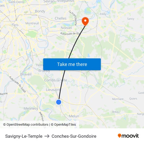 Savigny-Le-Temple to Conches-Sur-Gondoire map