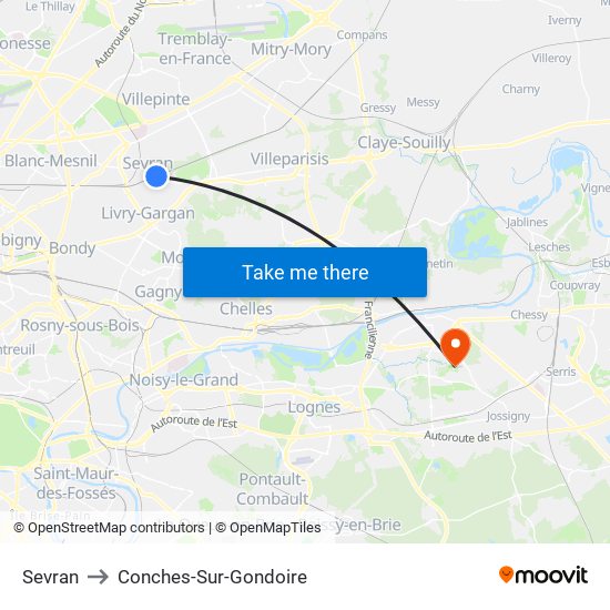 Sevran to Conches-Sur-Gondoire map