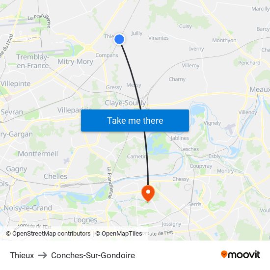 Thieux to Conches-Sur-Gondoire map