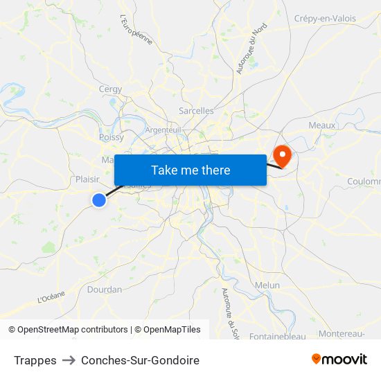 Trappes to Conches-Sur-Gondoire map