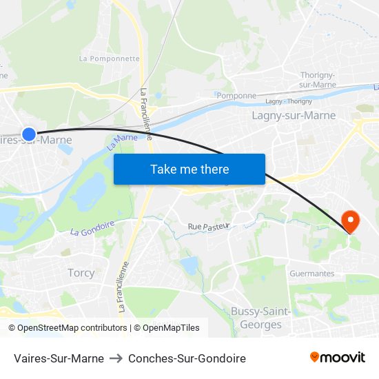 Vaires-Sur-Marne to Conches-Sur-Gondoire map
