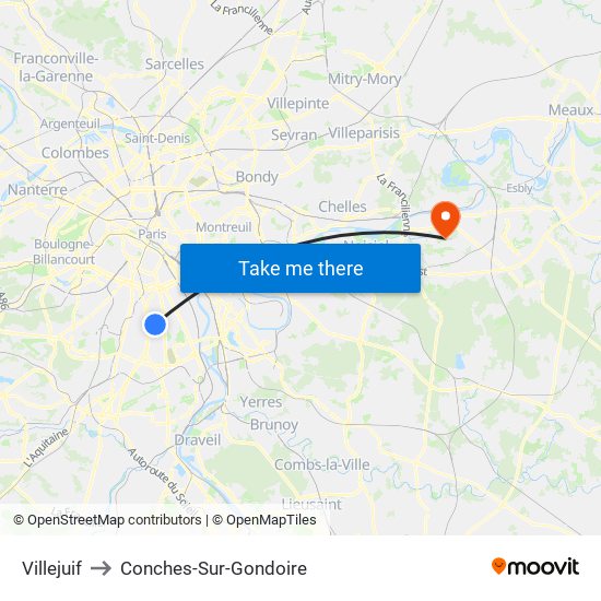 Villejuif to Conches-Sur-Gondoire map