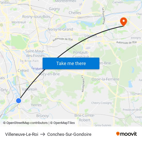 Villeneuve-Le-Roi to Conches-Sur-Gondoire map