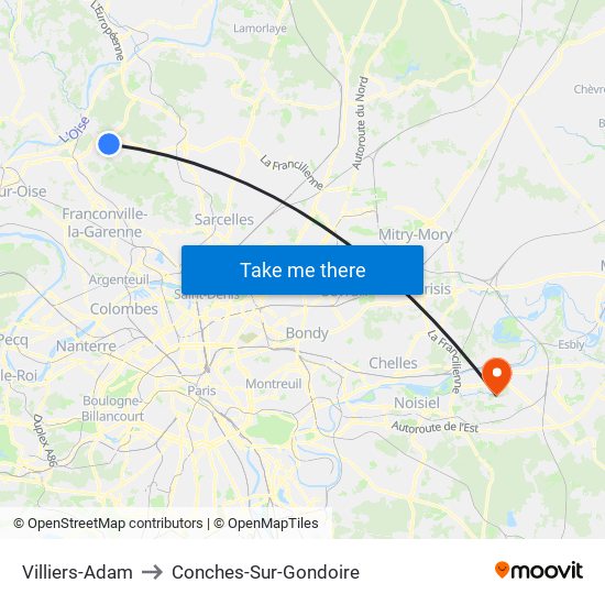 Villiers-Adam to Conches-Sur-Gondoire map