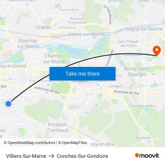 Villiers-Sur-Marne to Conches-Sur-Gondoire map