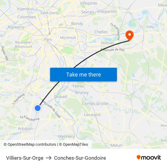 Villiers-Sur-Orge to Conches-Sur-Gondoire map