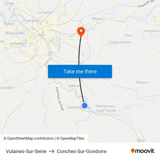 Vulaines-Sur-Seine to Conches-Sur-Gondoire map