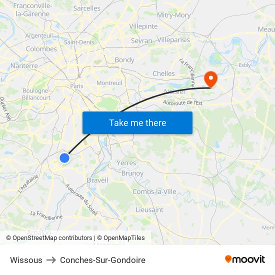 Wissous to Conches-Sur-Gondoire map