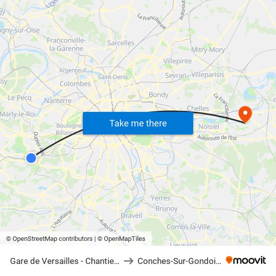 Gare de Versailles - Chantiers to Conches-Sur-Gondoire map