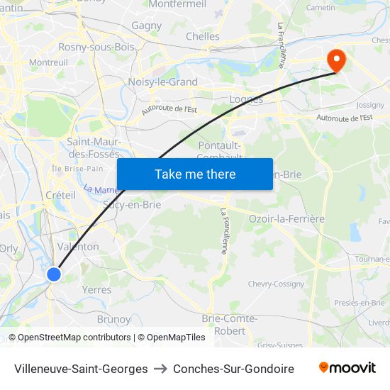 Villeneuve-Saint-Georges to Conches-Sur-Gondoire map