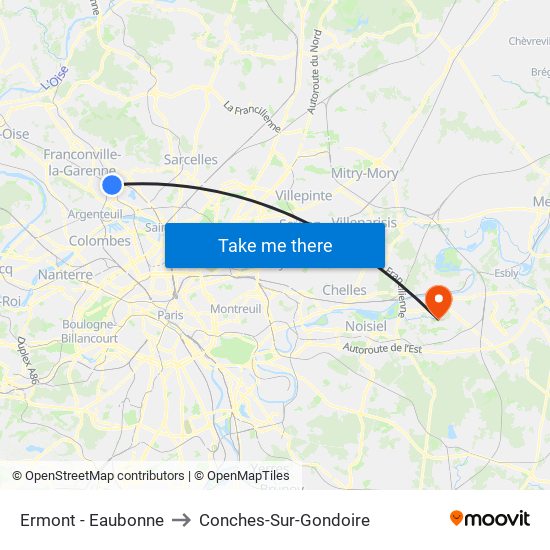 Ermont - Eaubonne to Conches-Sur-Gondoire map