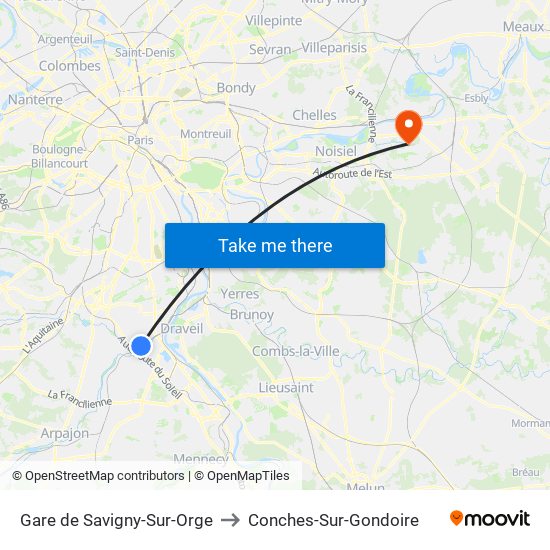 Gare de Savigny-Sur-Orge to Conches-Sur-Gondoire map