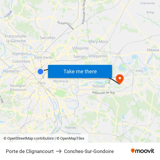 Porte de Clignancourt to Conches-Sur-Gondoire map