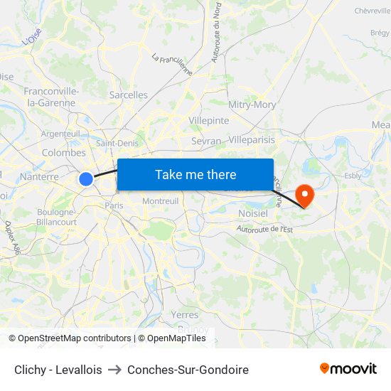 Clichy - Levallois to Conches-Sur-Gondoire map