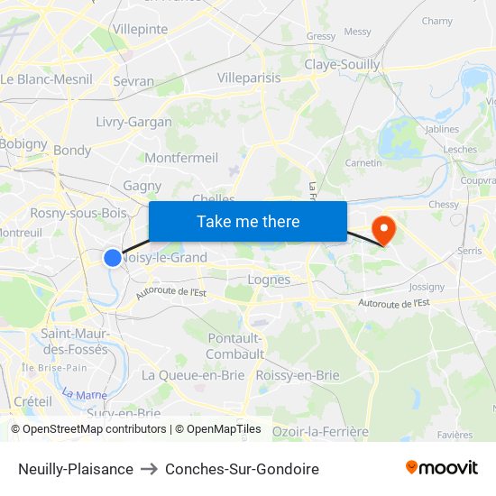 Neuilly-Plaisance to Conches-Sur-Gondoire map