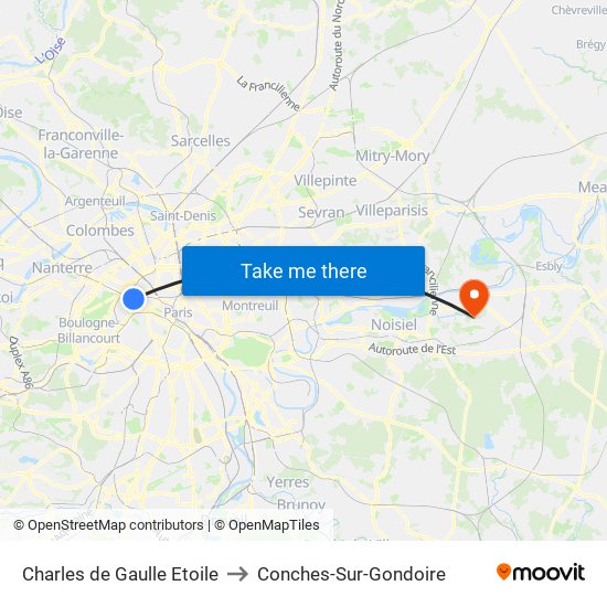 Charles de Gaulle Etoile to Conches-Sur-Gondoire map
