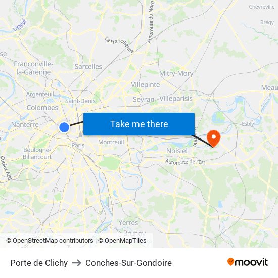 Porte de Clichy to Conches-Sur-Gondoire map
