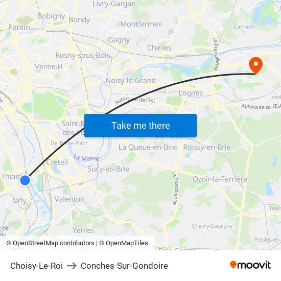 Choisy-Le-Roi to Conches-Sur-Gondoire map