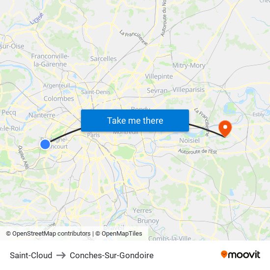 Saint-Cloud to Conches-Sur-Gondoire map