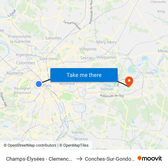 Champs-Élysées - Clemenceau to Conches-Sur-Gondoire map