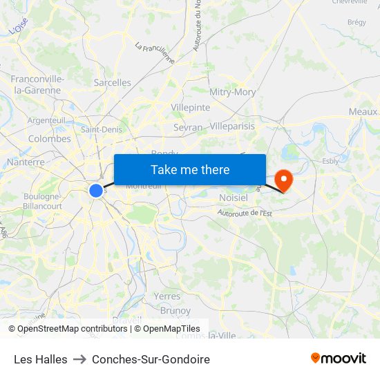 Les Halles to Conches-Sur-Gondoire map