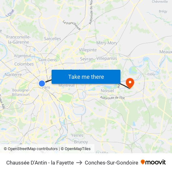 Chaussée D'Antin - la Fayette to Conches-Sur-Gondoire map