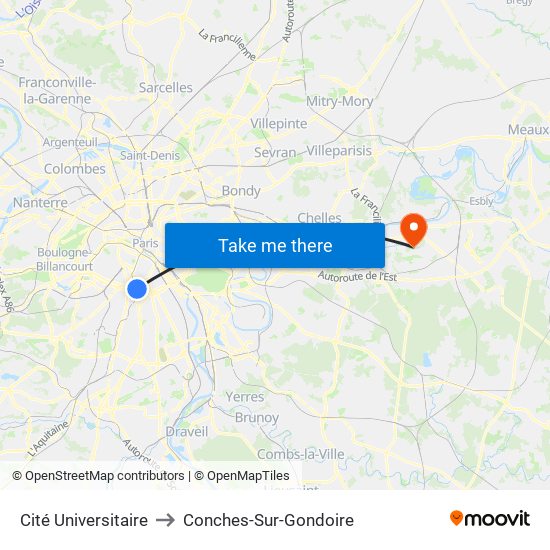 Cité Universitaire to Conches-Sur-Gondoire map