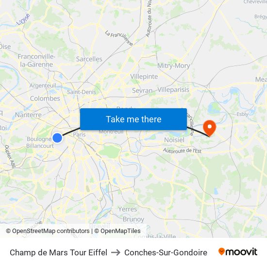 Champ de Mars Tour Eiffel to Conches-Sur-Gondoire map