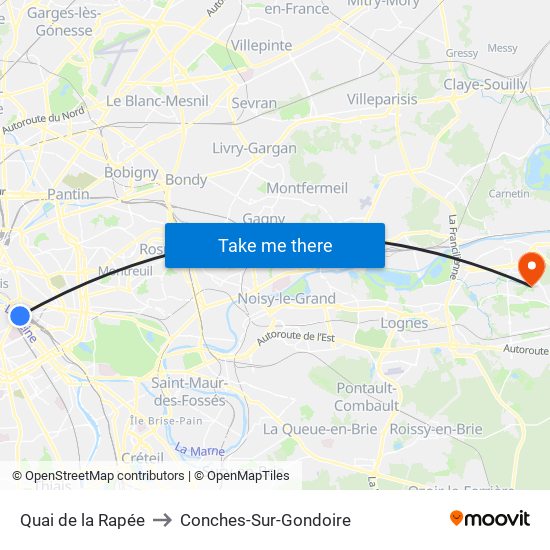 Quai de la Rapée to Conches-Sur-Gondoire map