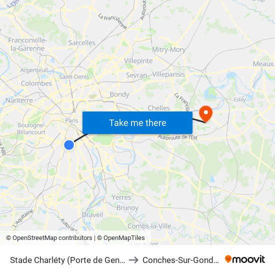 Stade Charléty (Porte de Gentilly) to Conches-Sur-Gondoire map