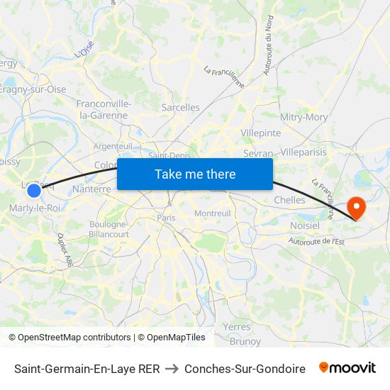 Saint-Germain-En-Laye RER to Conches-Sur-Gondoire map