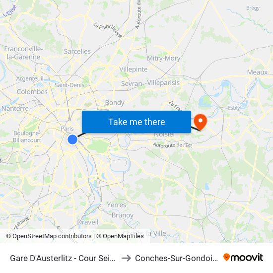 Gare D'Austerlitz - Cour Seine to Conches-Sur-Gondoire map