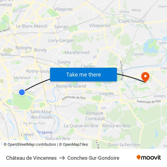 Château de Vincennes to Conches-Sur-Gondoire map